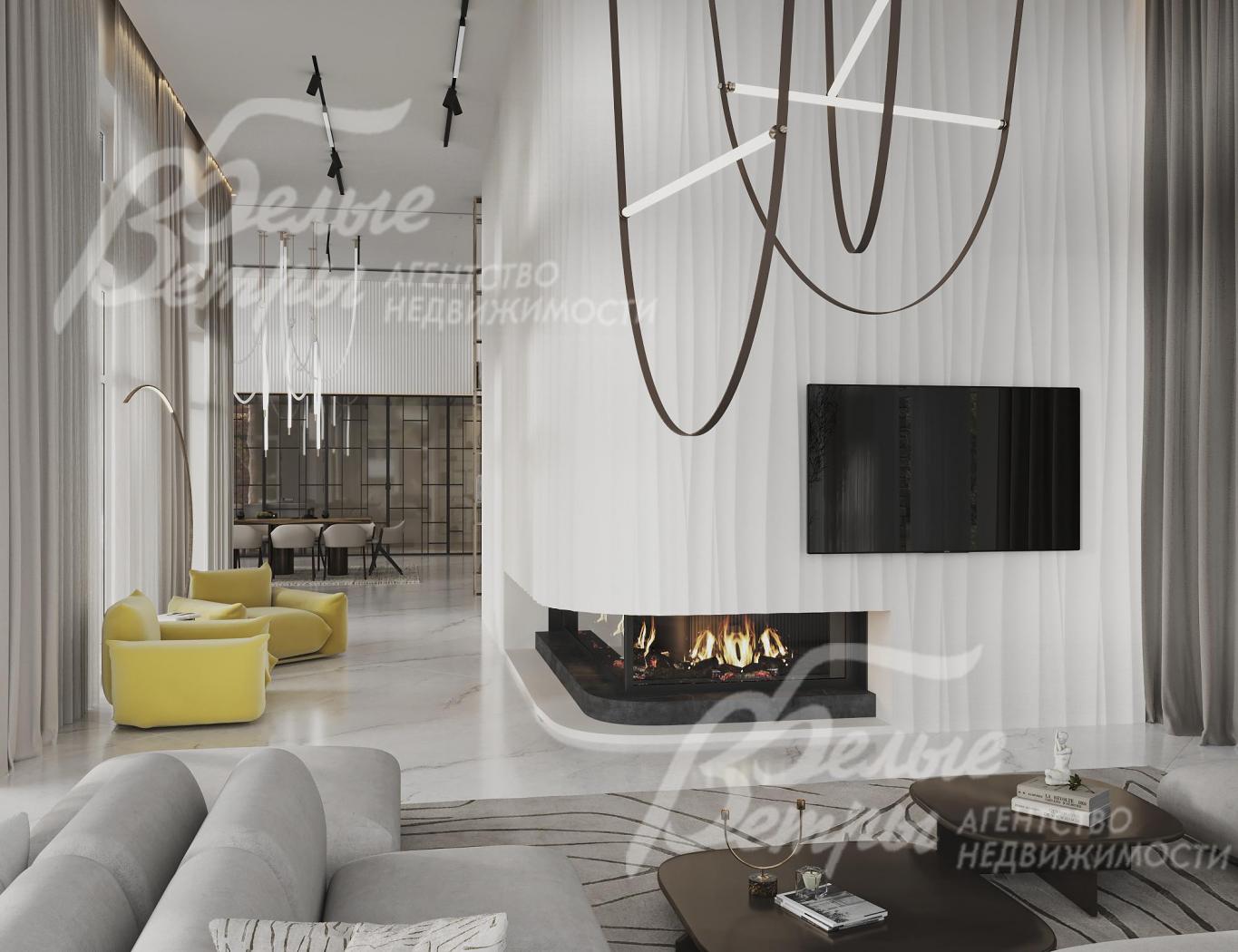 Зона камина. Визуализация дизайн проекта отделки.