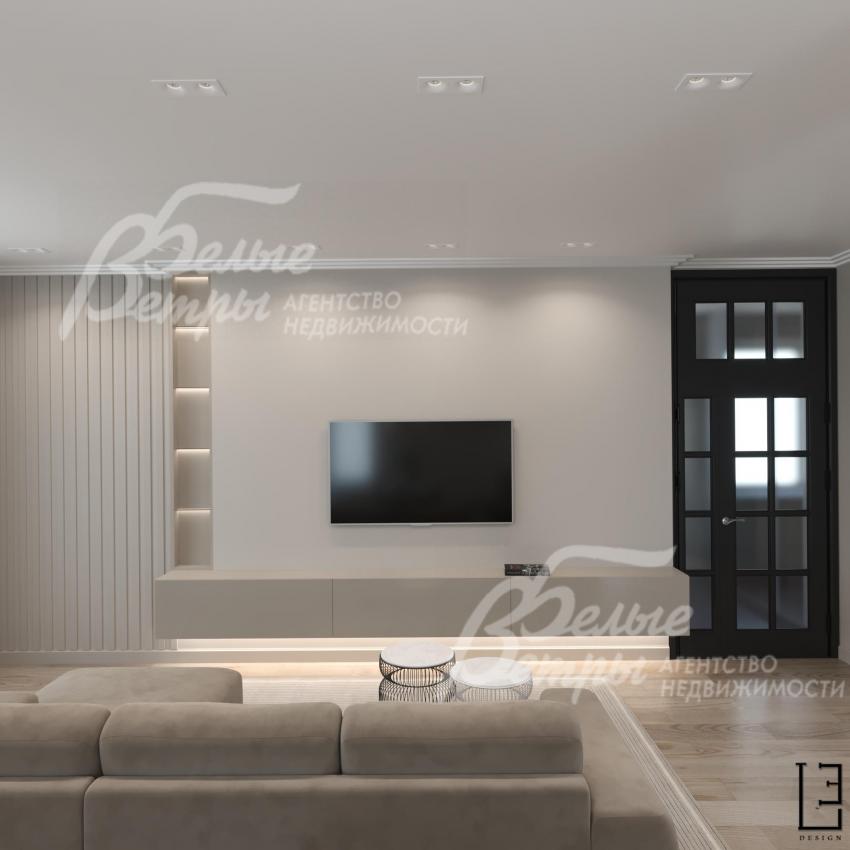 Визуализация дизайн проекта 1-го этажа: в проекте предусмотрены высокие двери