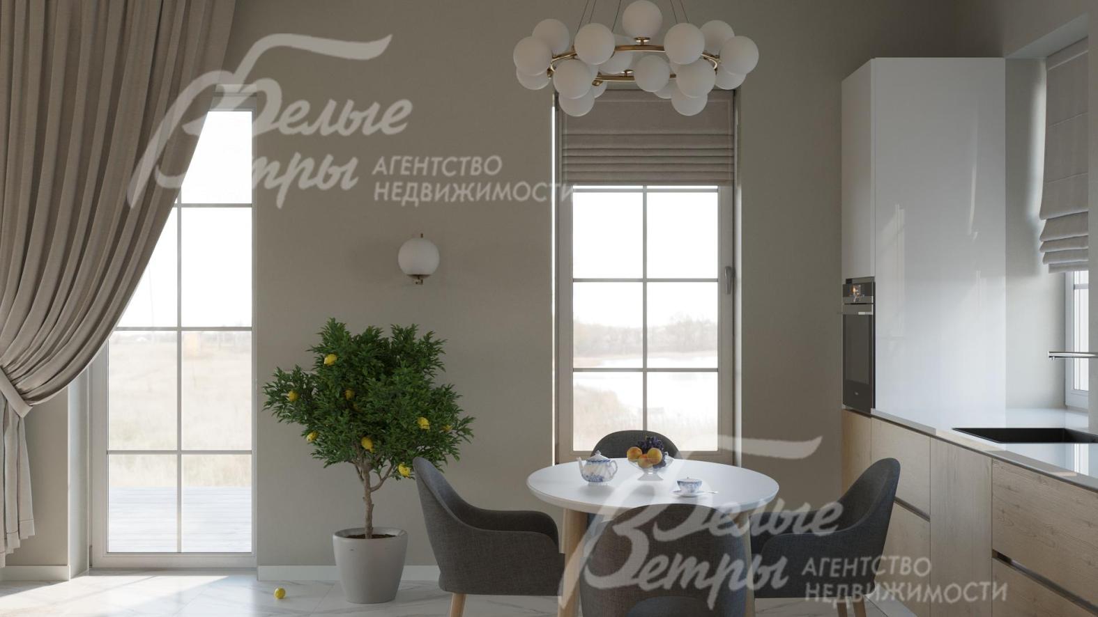 Зона кухни включает всю необходимую встраиваемую технику