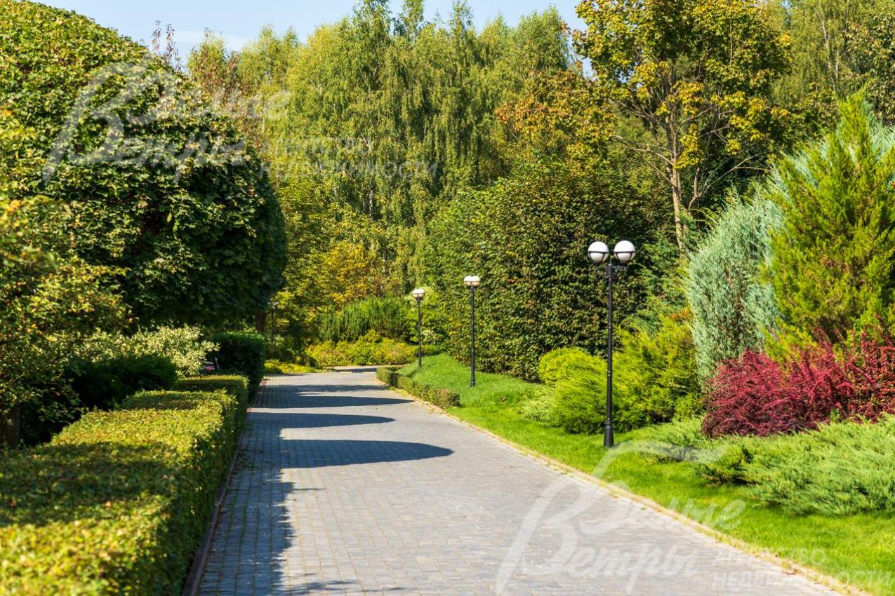 Освещенные прогулочные дорожки вымощенные брусчаткой